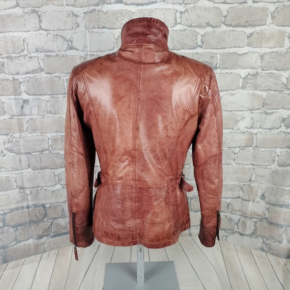 Di Capra Int Moto  Leather Jacket Mottled Two Tone Oxblood Size Small - Picture 9 of 16